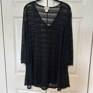 Jordan Taylor Women's Black Mesh Long Sleeve Tunic Swimsuit Cover Up 1X